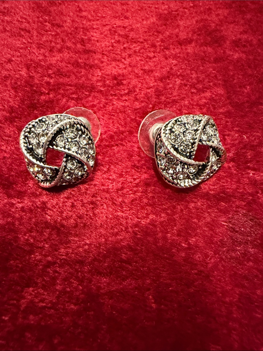Silver Crystal Knot Stud Earrings - pierced Women's Jewelry like new